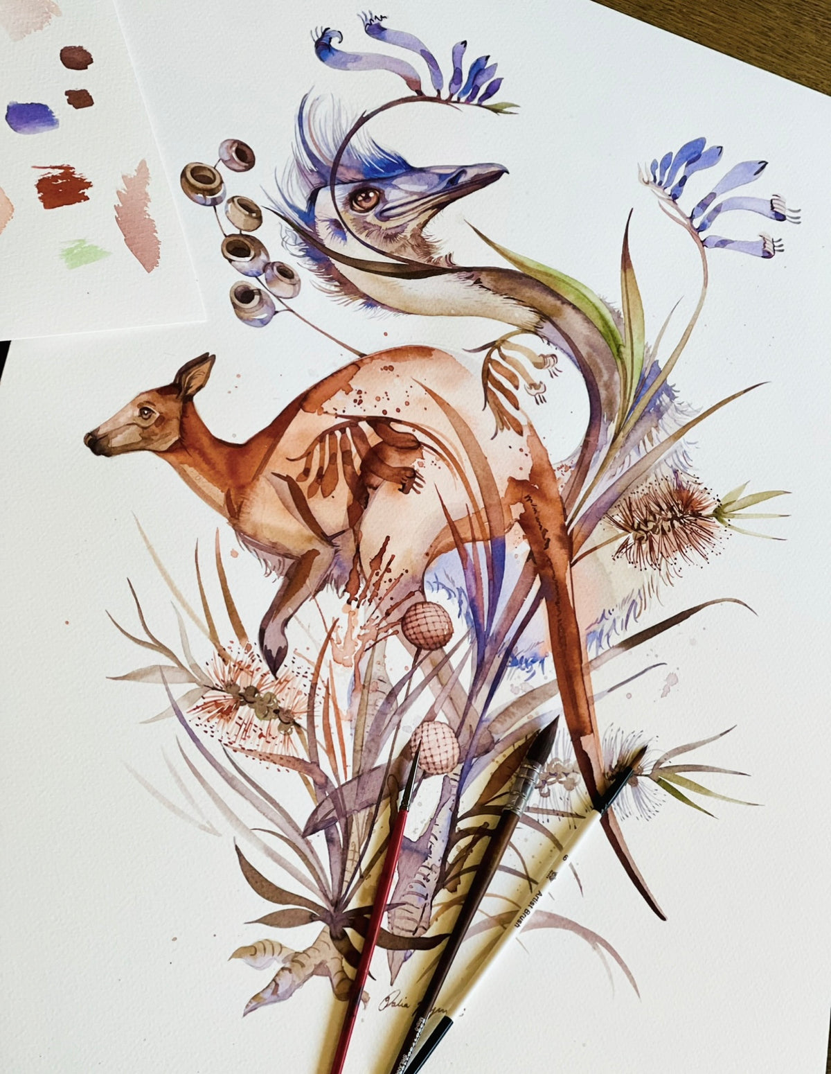 Emu & kangaroo illustration print