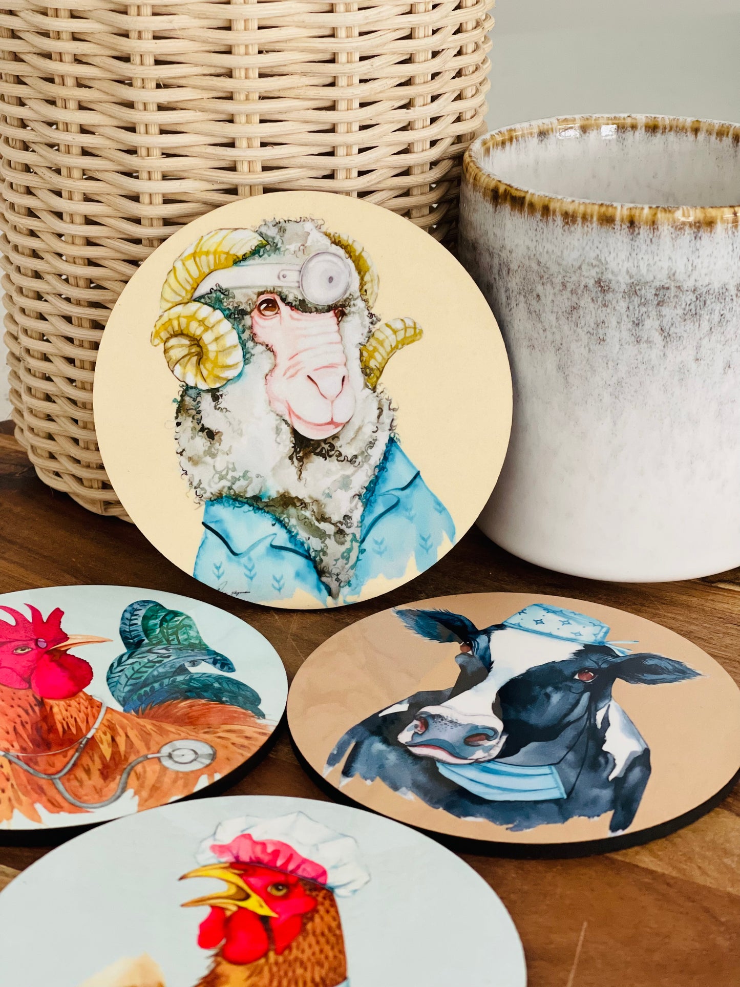 Medical farm animal coasters