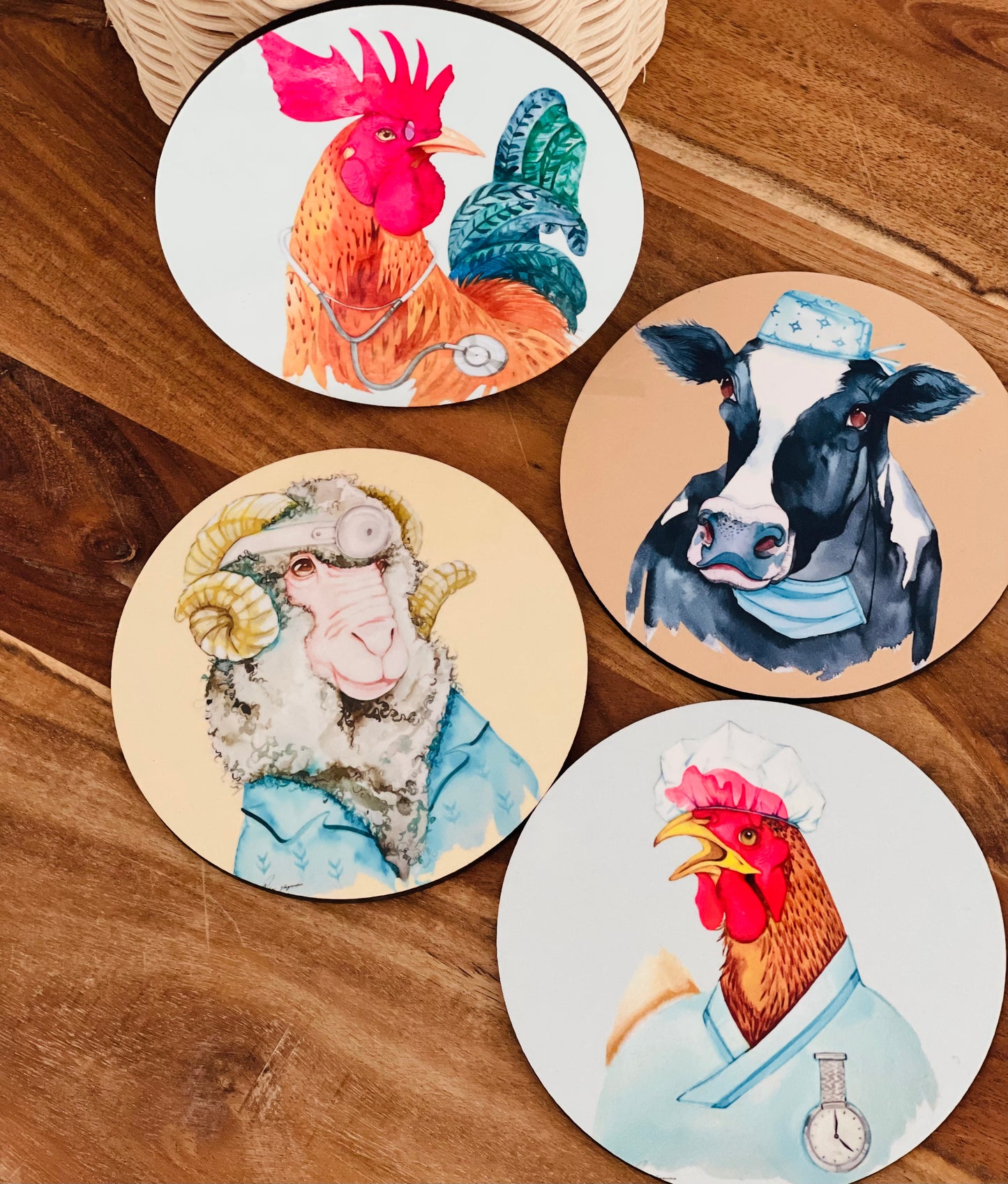 Medical farm animal coasters