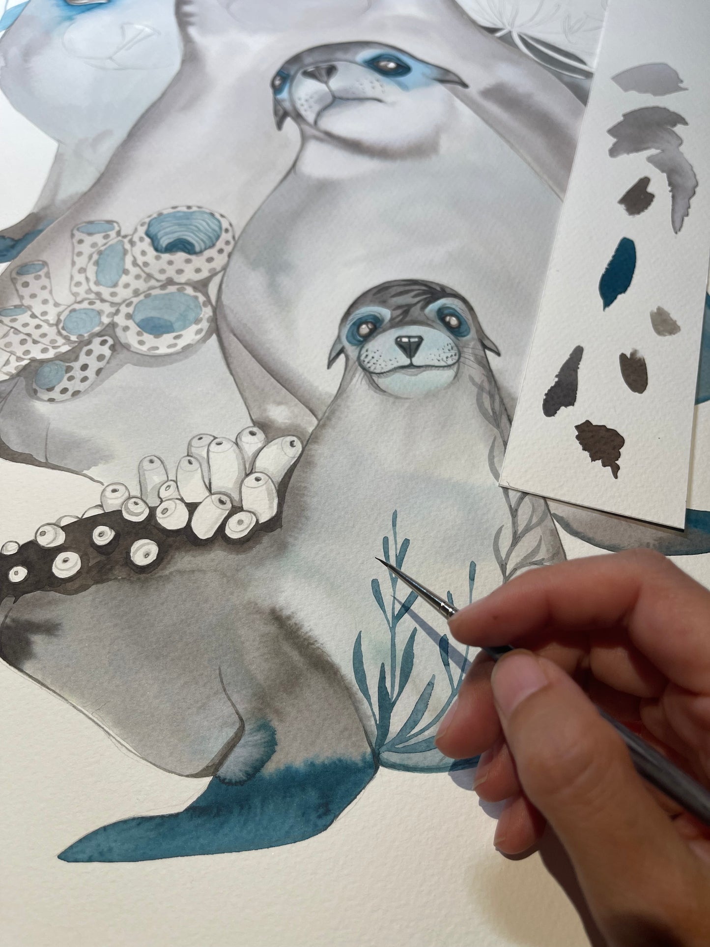 Seal family original ink illustration