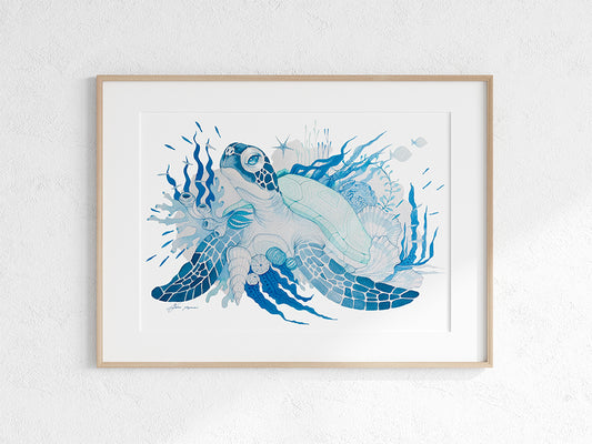 Baby turtle watercolour illustration print
