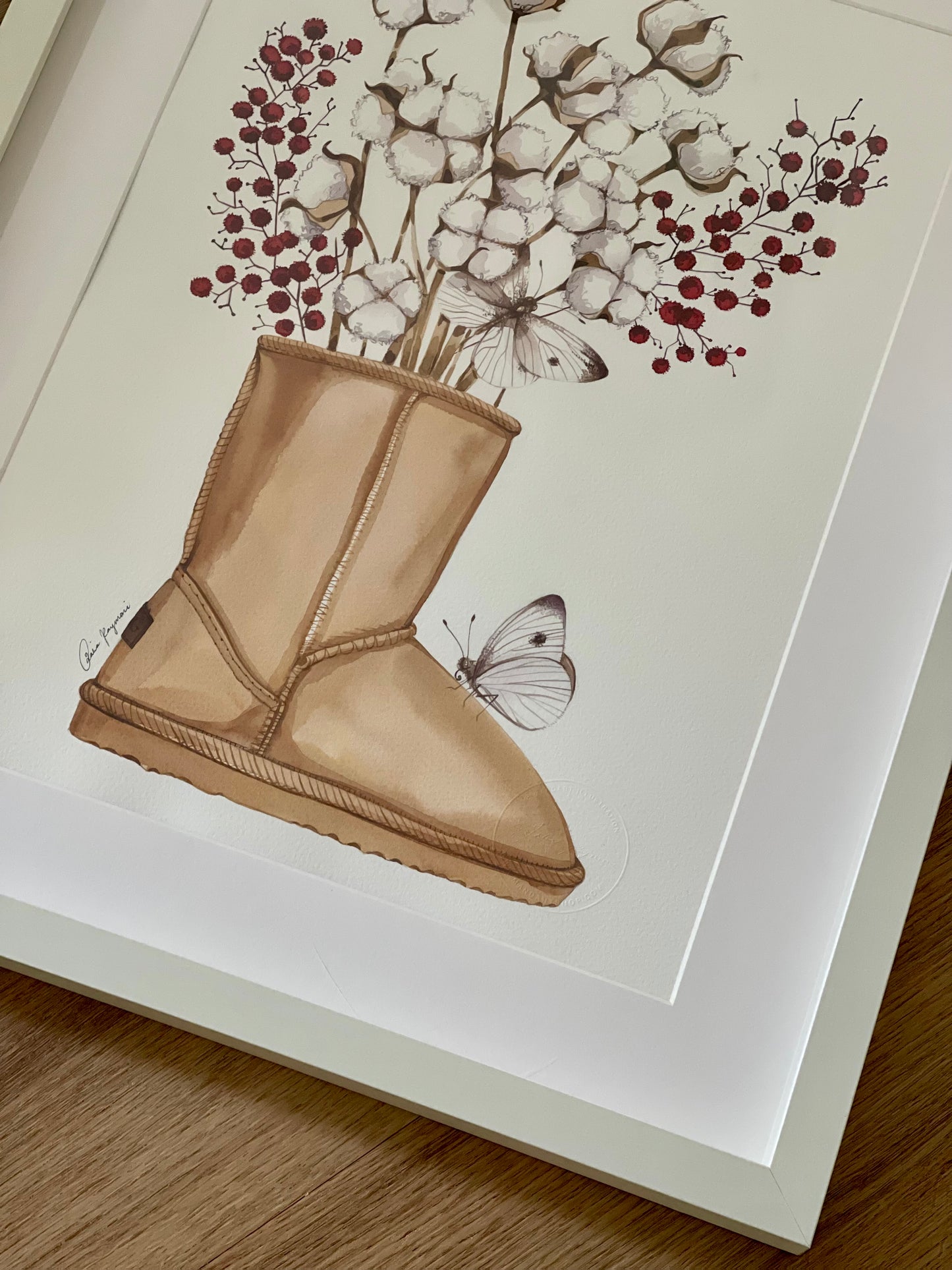 UGG boot & cotton watercolour illustration