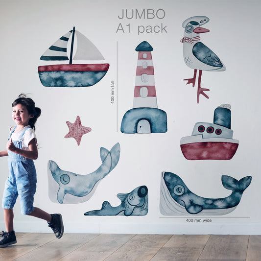 Captain silly seagull & his boats fabric wall decal