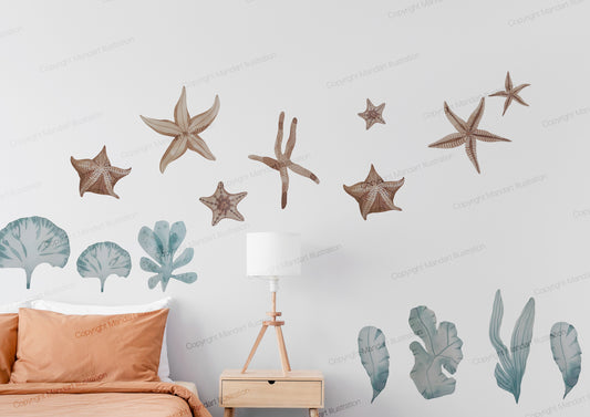 Starfish and seaweed wall decal