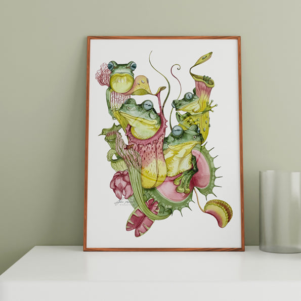 Four frogs watercolour original and prints