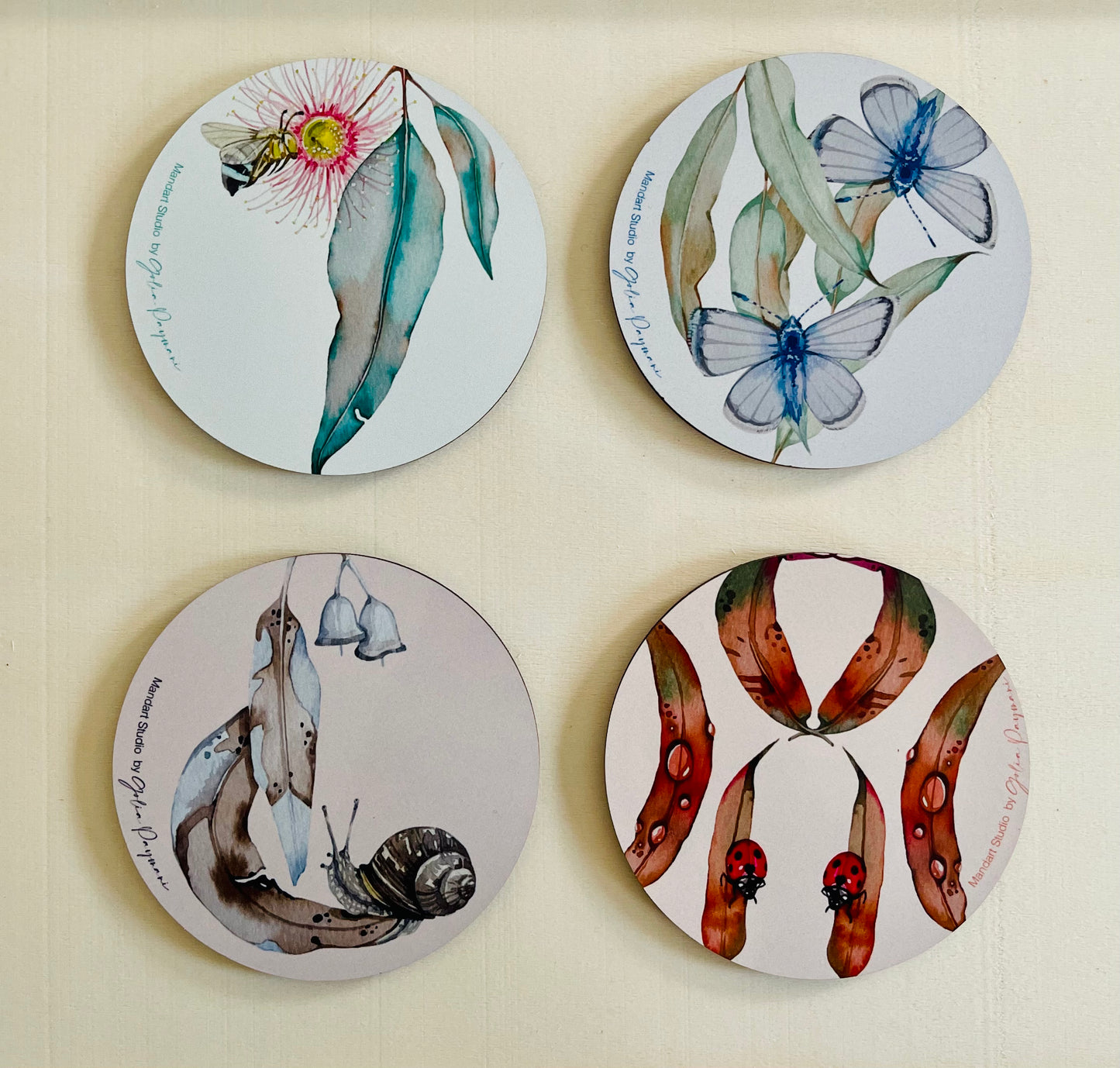 Four season gum leaves coasters