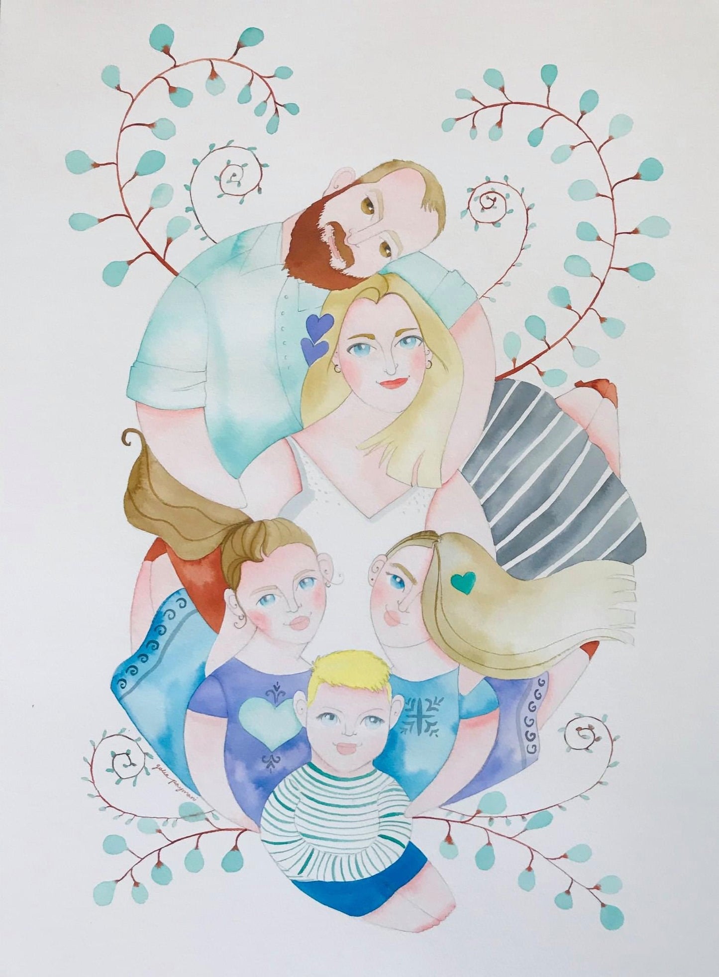 Family portrait watercolour illustration