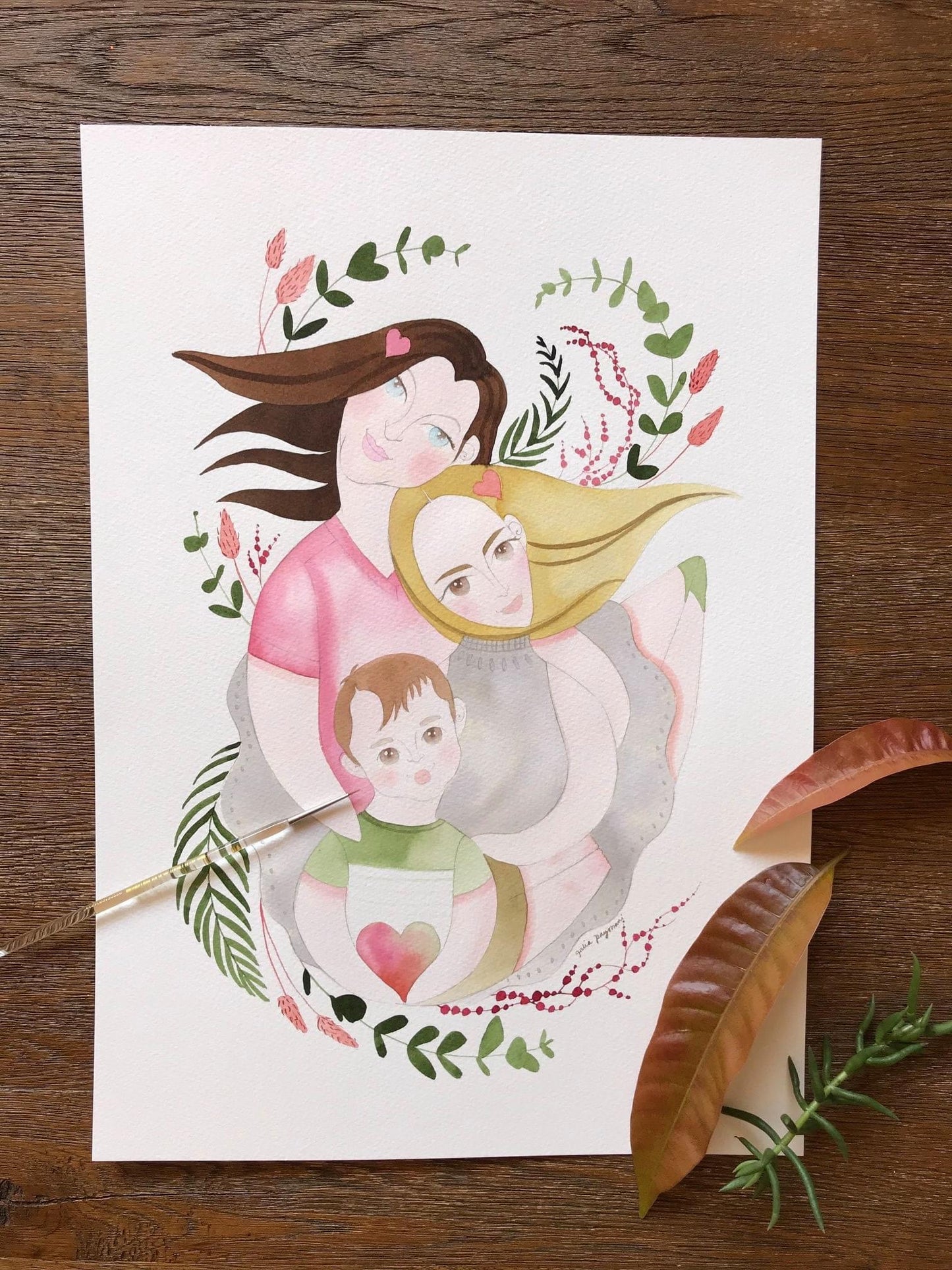 Family portrait watercolour illustration