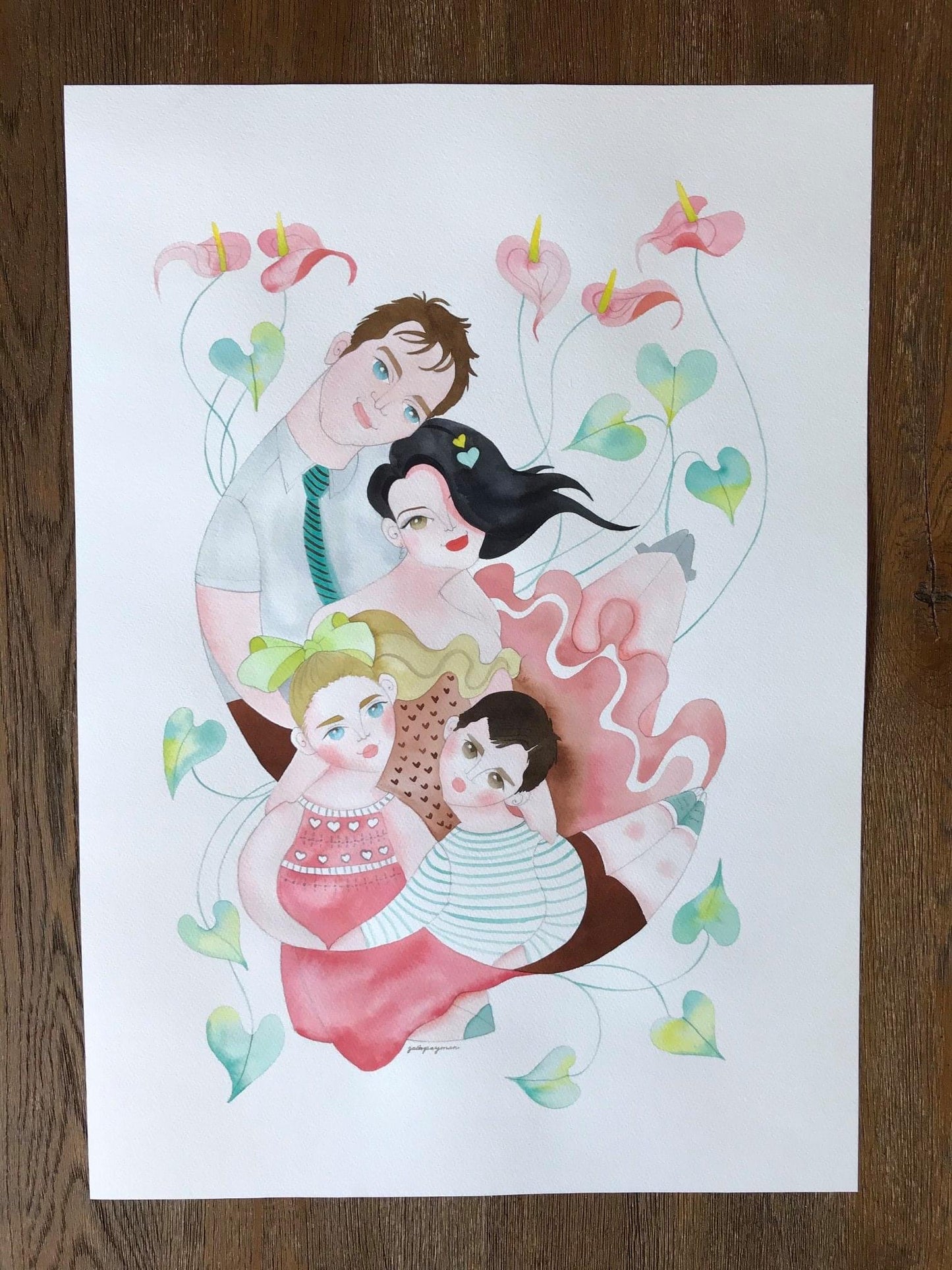 Family portrait watercolour illustration