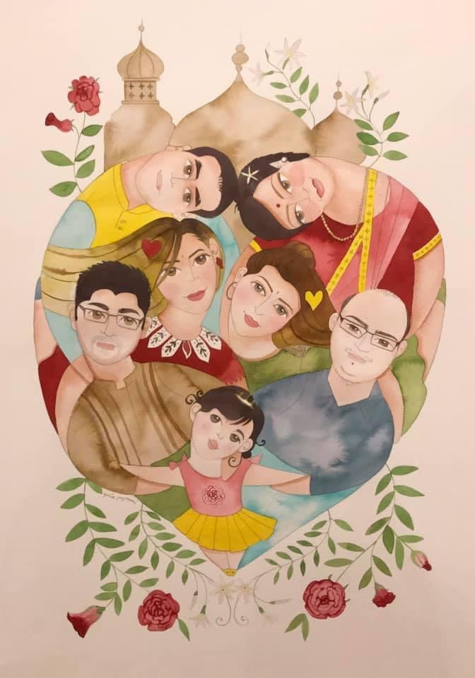 Family portrait watercolour illustration