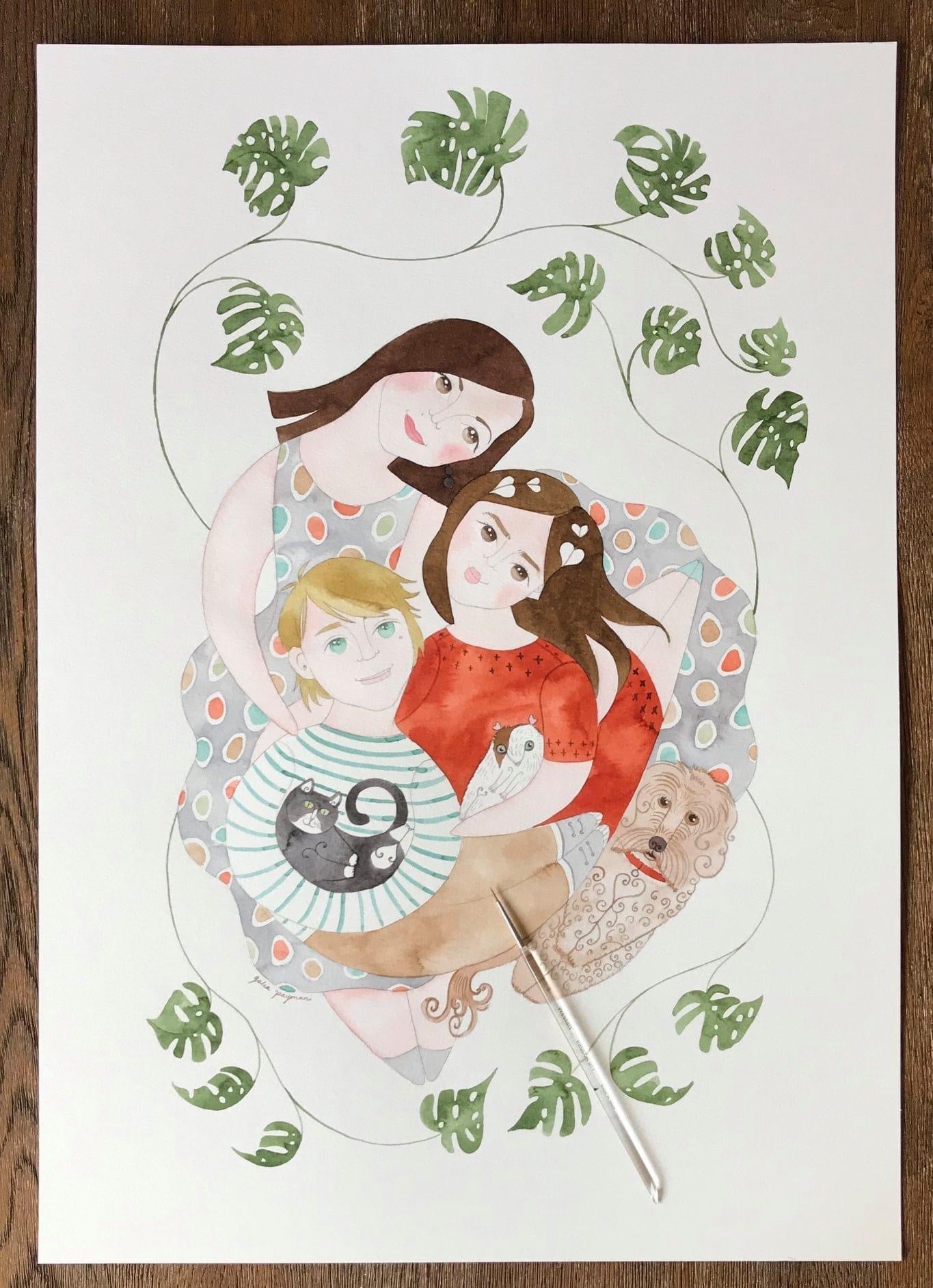 Family portrait watercolour illustration