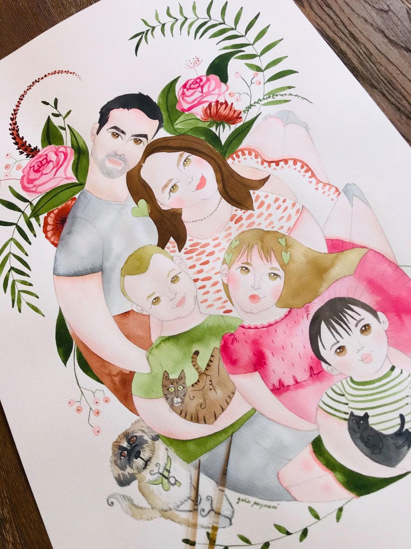 Family portrait watercolour illustration
