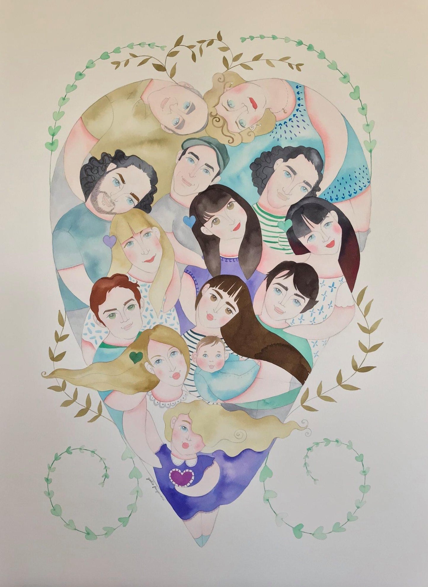 Family portrait watercolour illustration