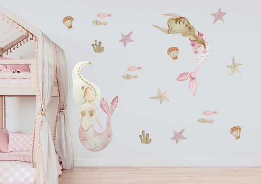 Swimming mermaids wall decal