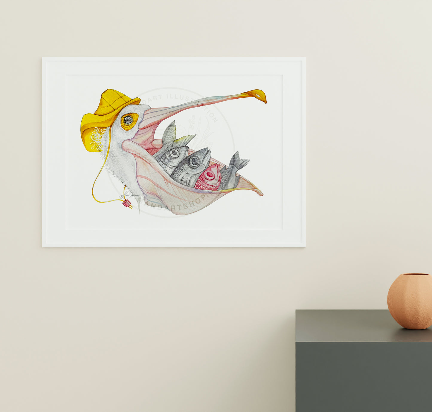Percy the pelican watercolour illustration print