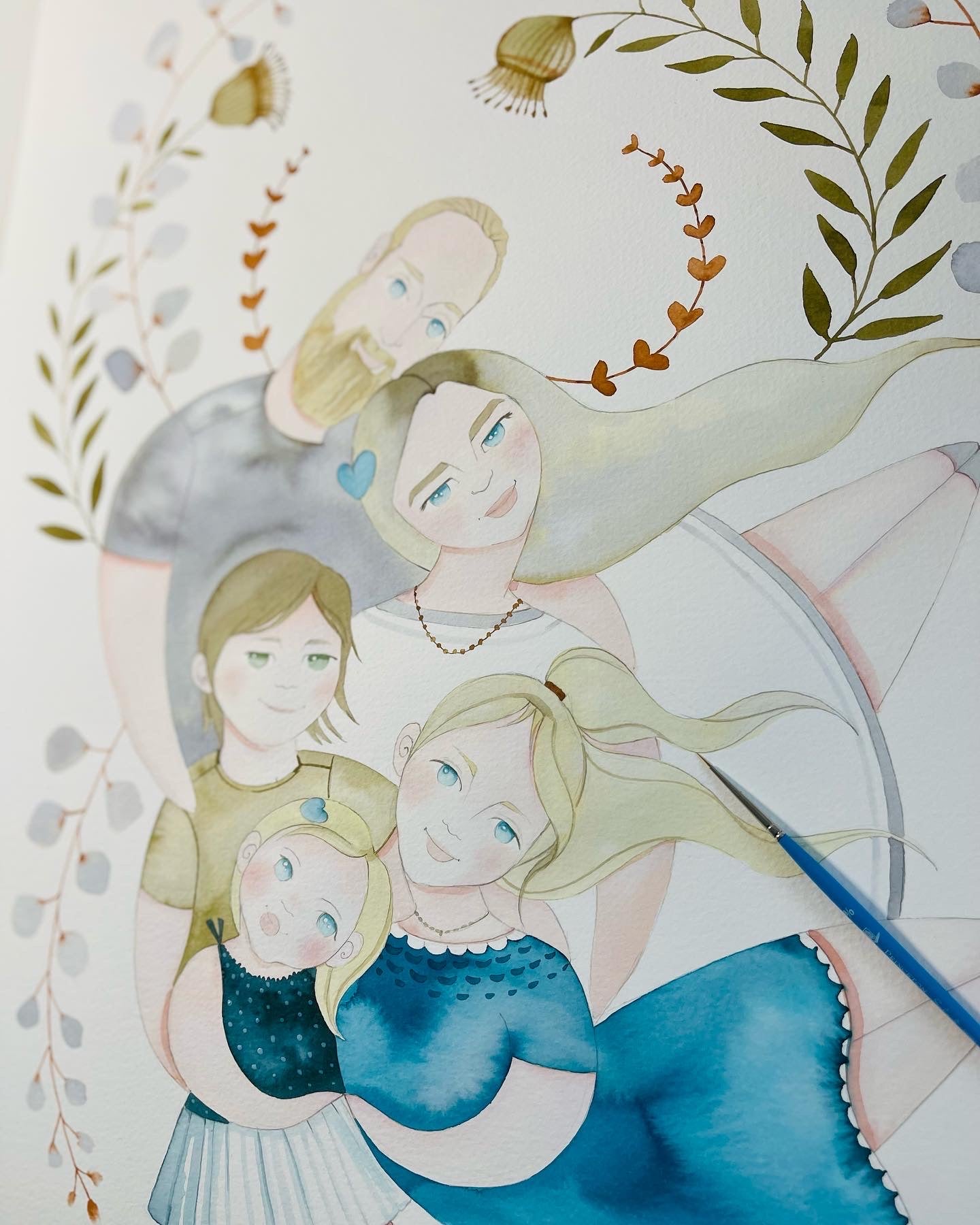 Family portrait watercolour illustration