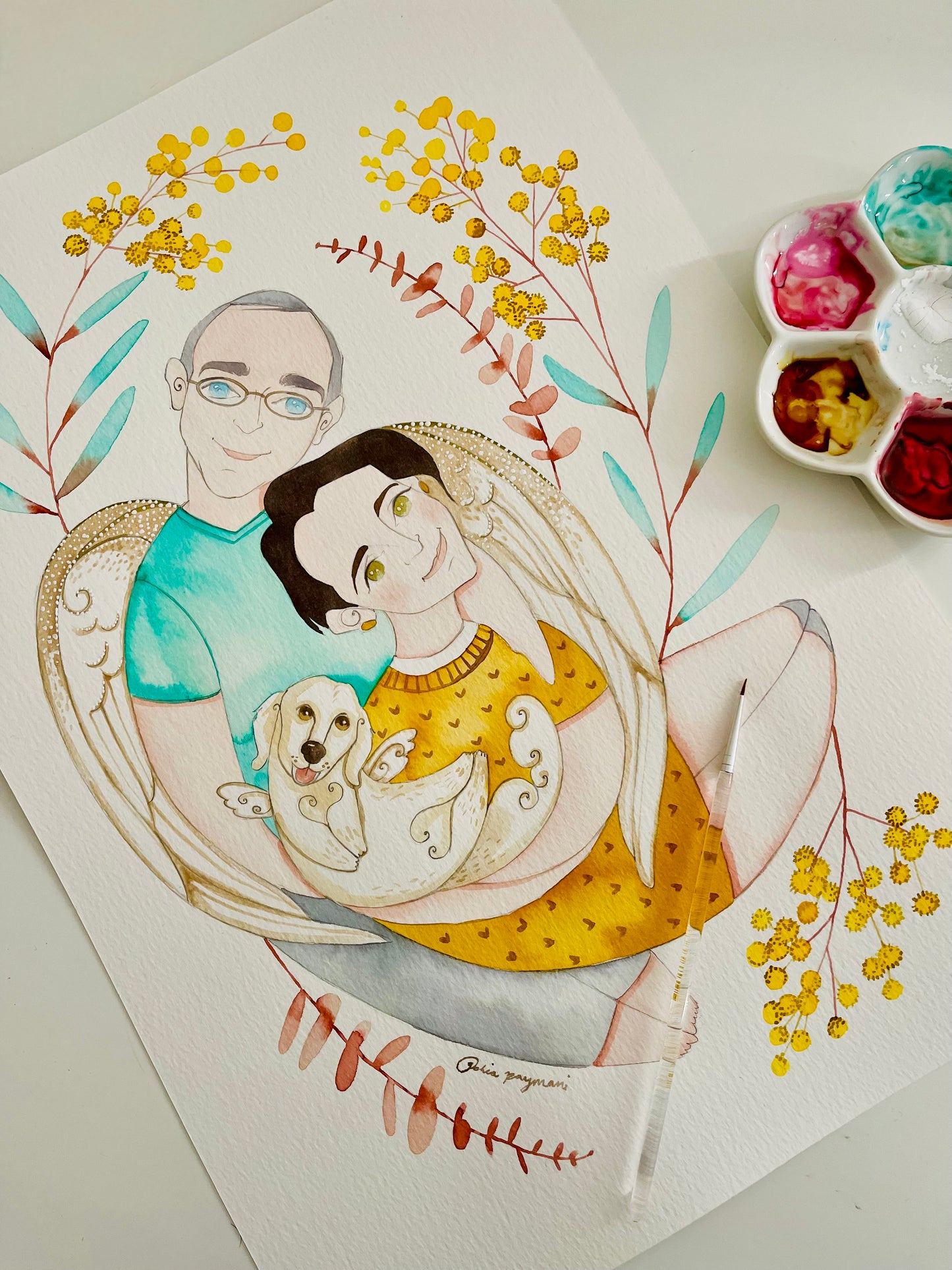 Family portrait watercolour illustration