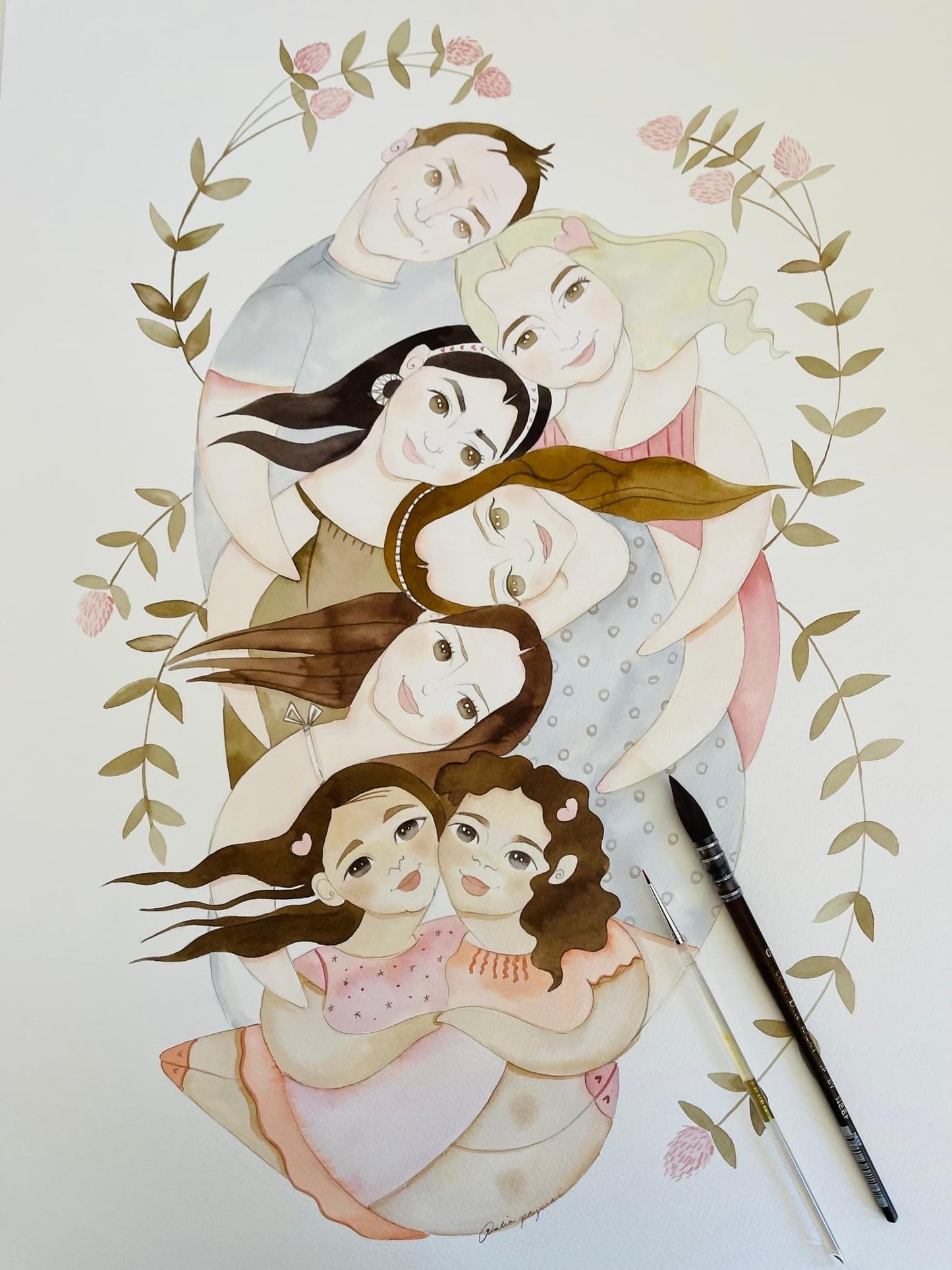 Family portrait watercolour illustration