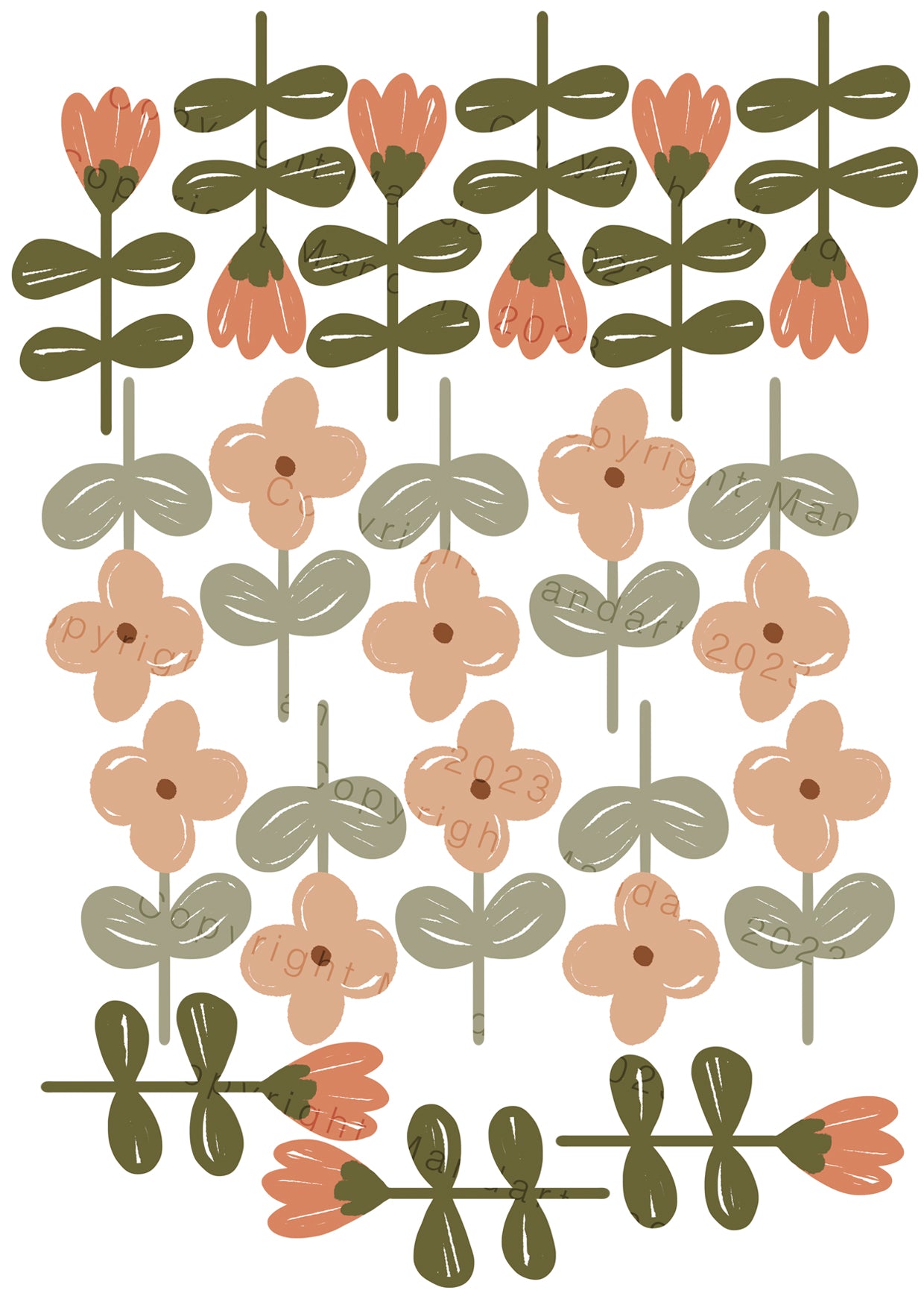 Flowers fabric removable and reusable wall decal