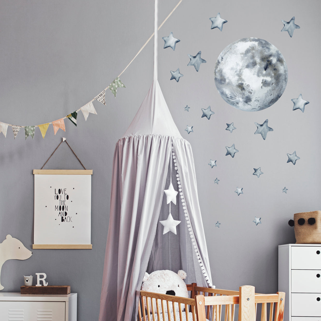 Moon & stars fabric wall decals