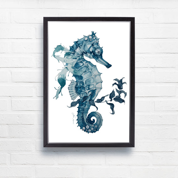 Seahorse watercolour illustration print – Mandart