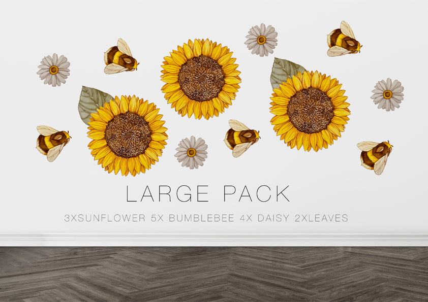 Sunflowers and bees fabric wall decal