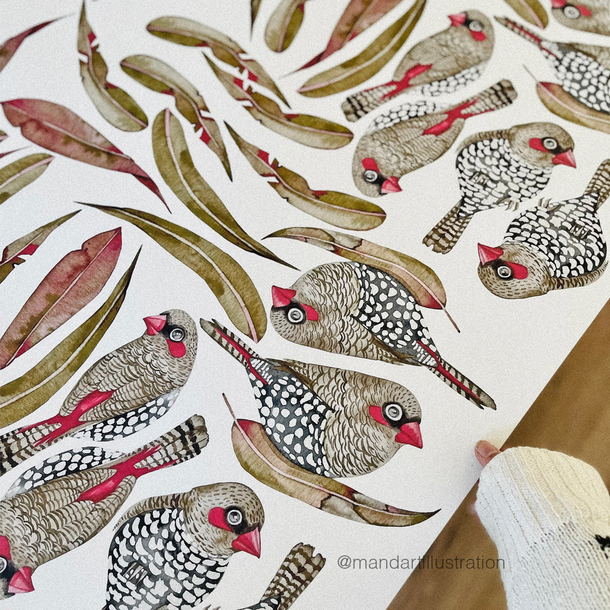Firetail finch fabric removable and reusable wall decal