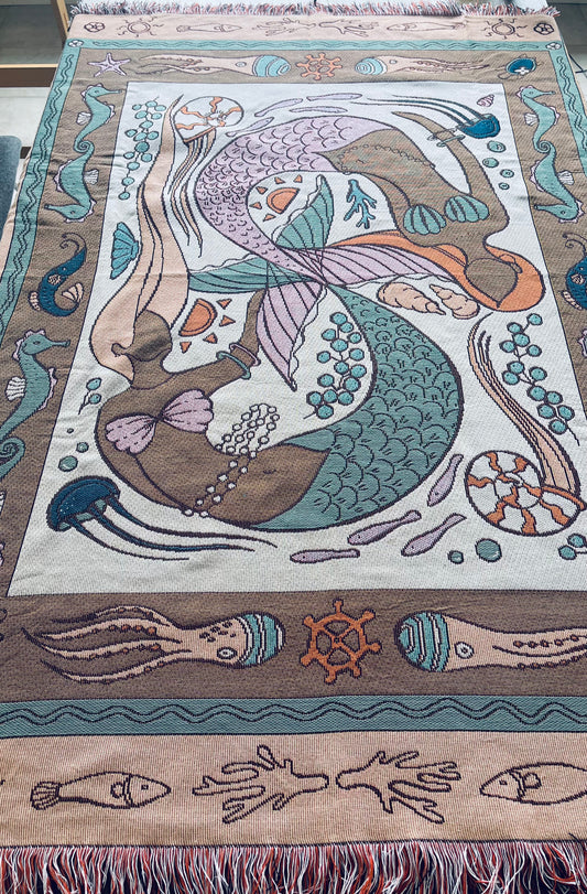 Mandart woven throw blankets “Sisters of the Deep Sea