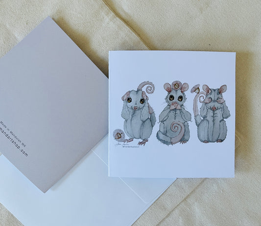 Three Wise possums card