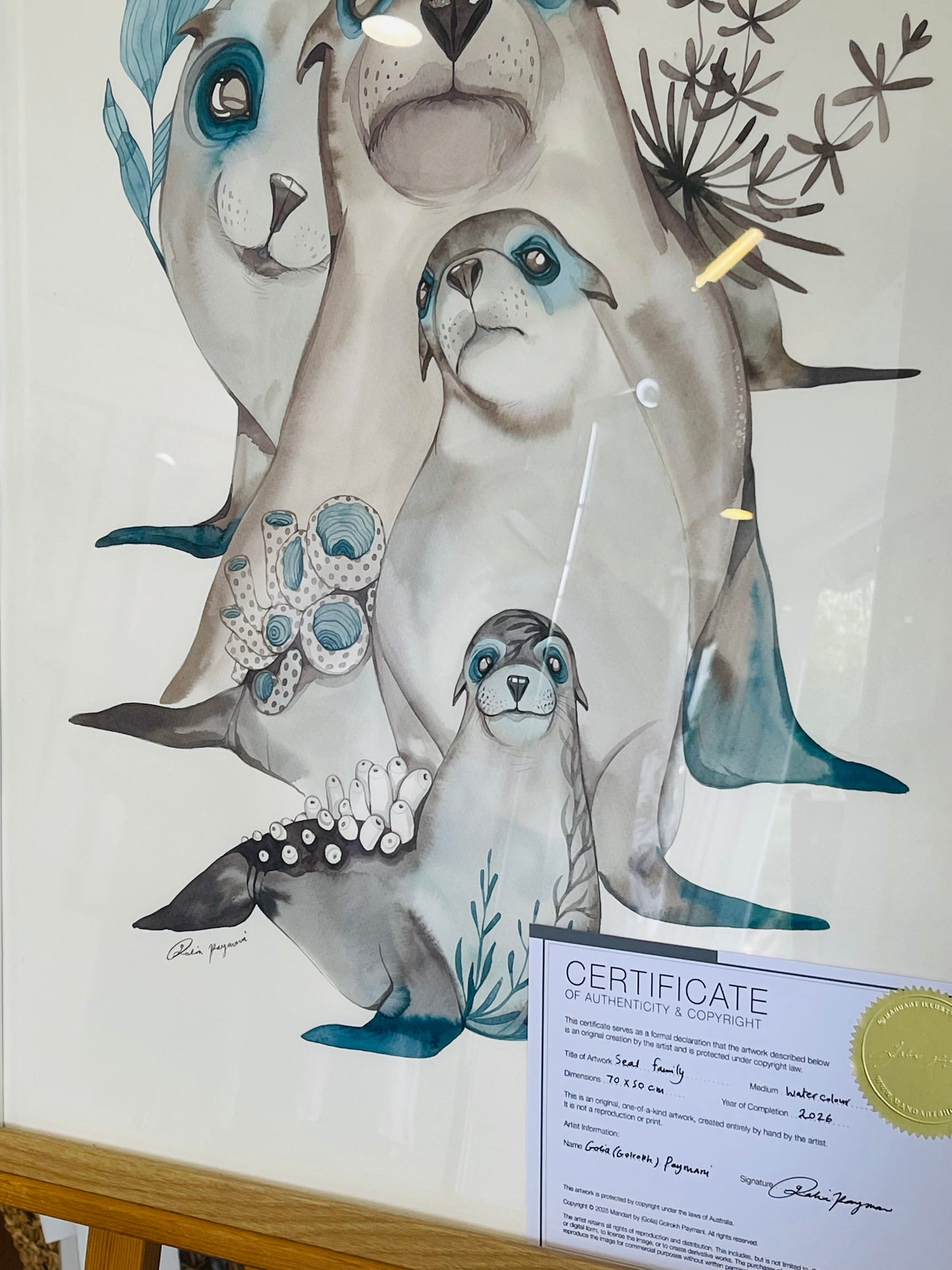 Seal family original ink illustration