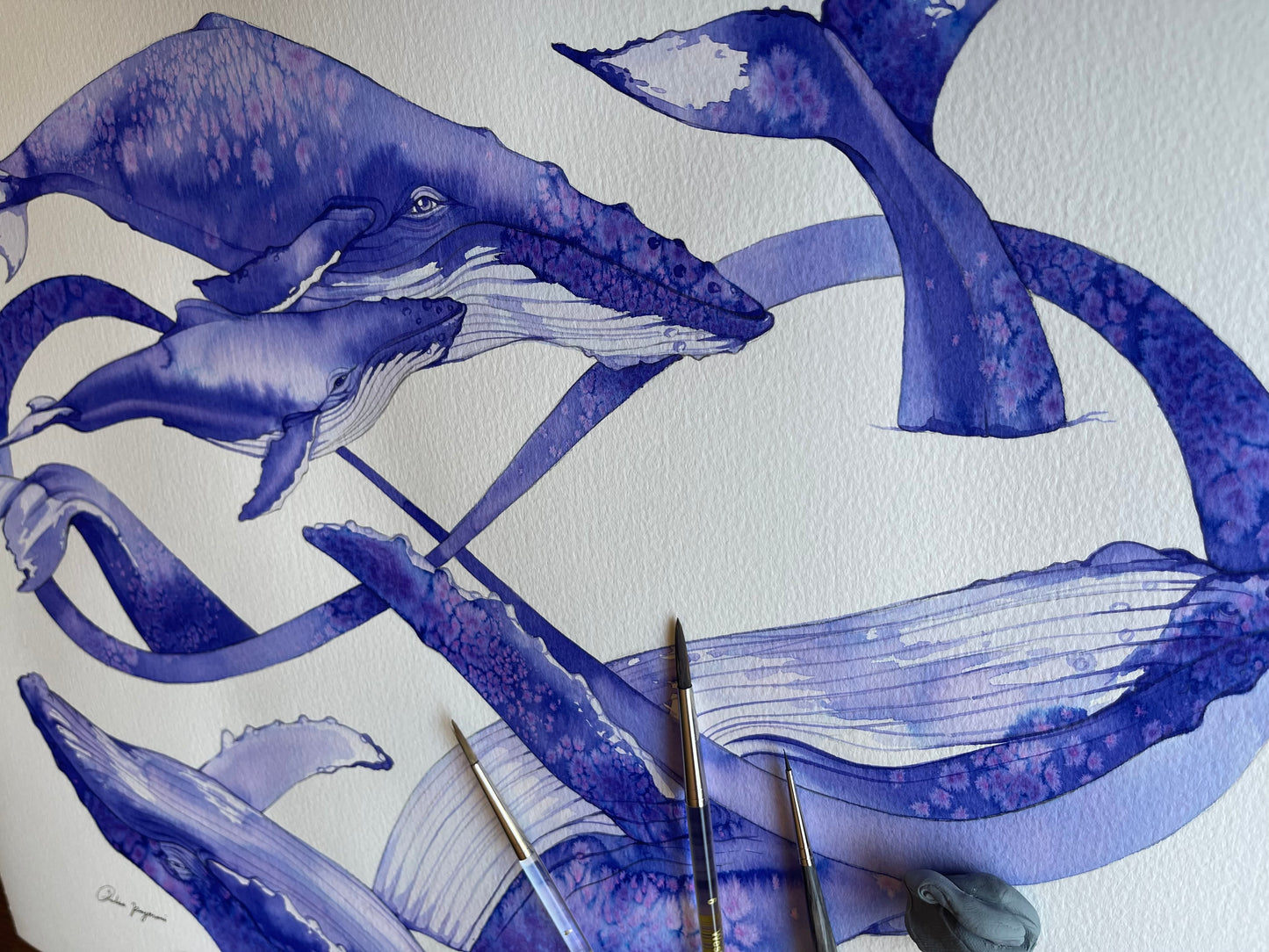 Infinity Whales watercolour illustration