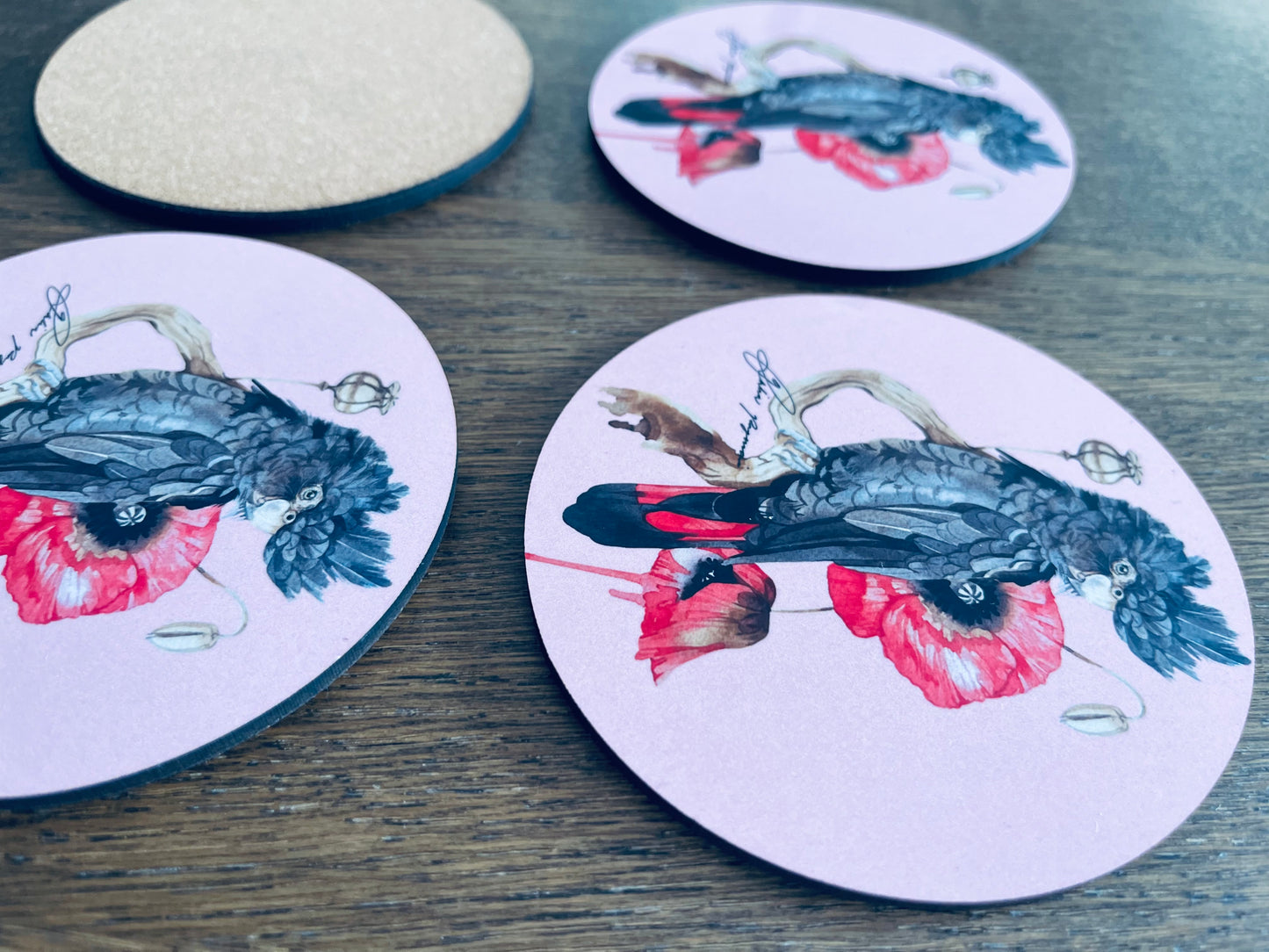 Red tail black cockatoo coasters