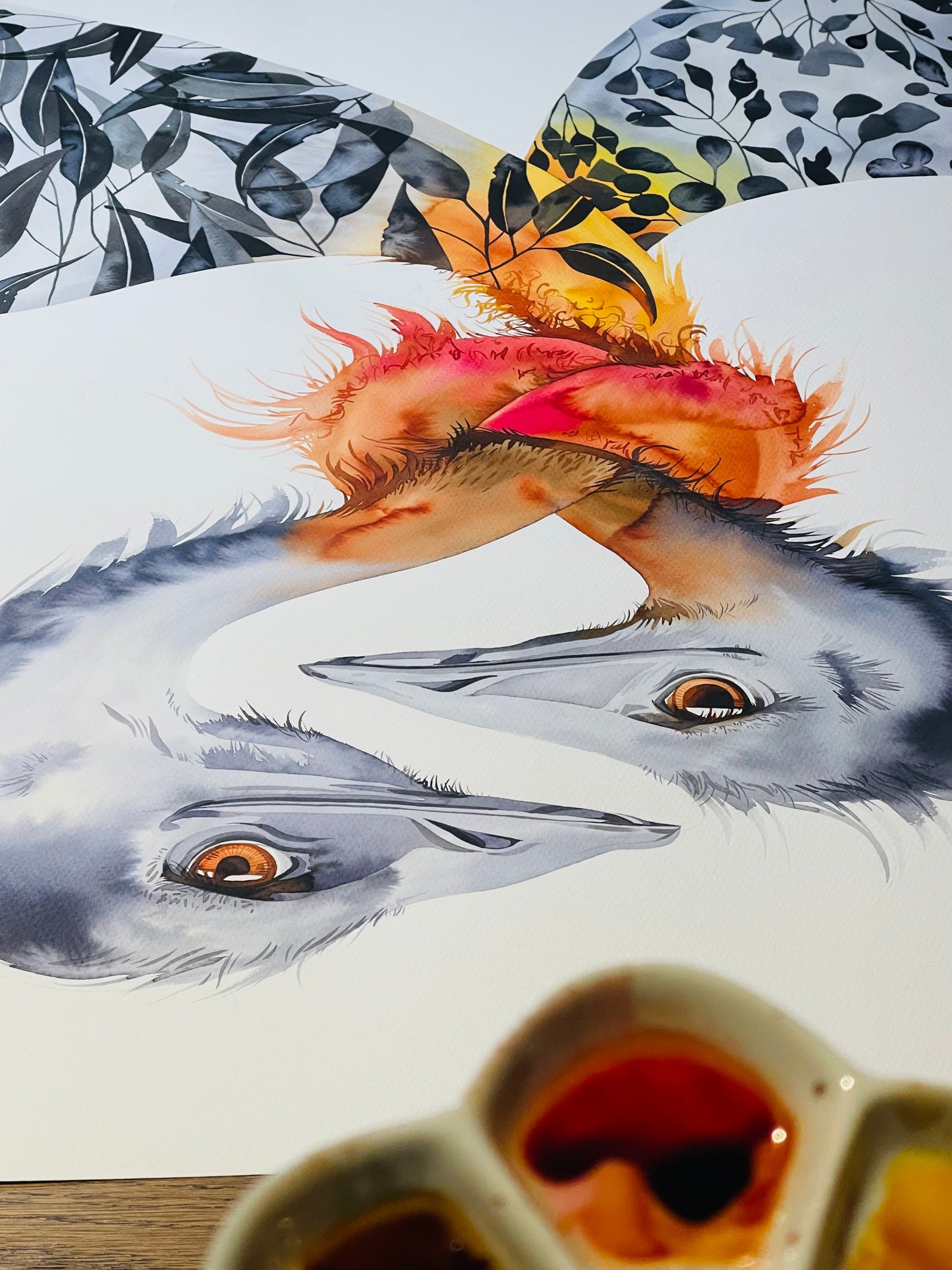 Tie the knot emus watercolour illustration