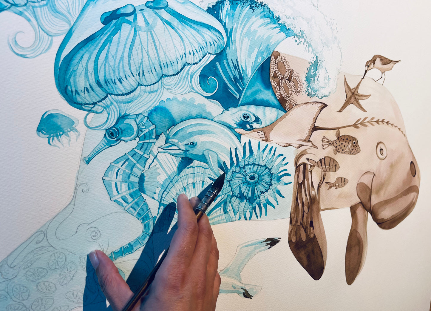 Sea Cow watercolour illustration