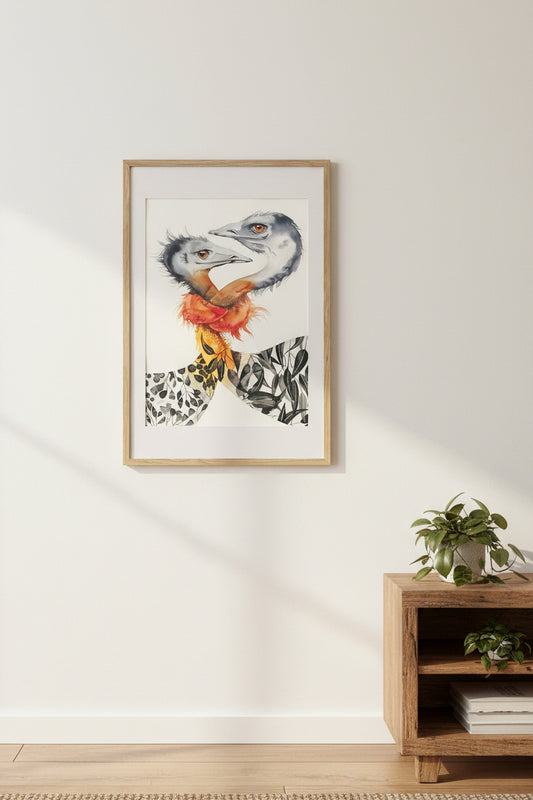 Tie the knot emus watercolour illustration