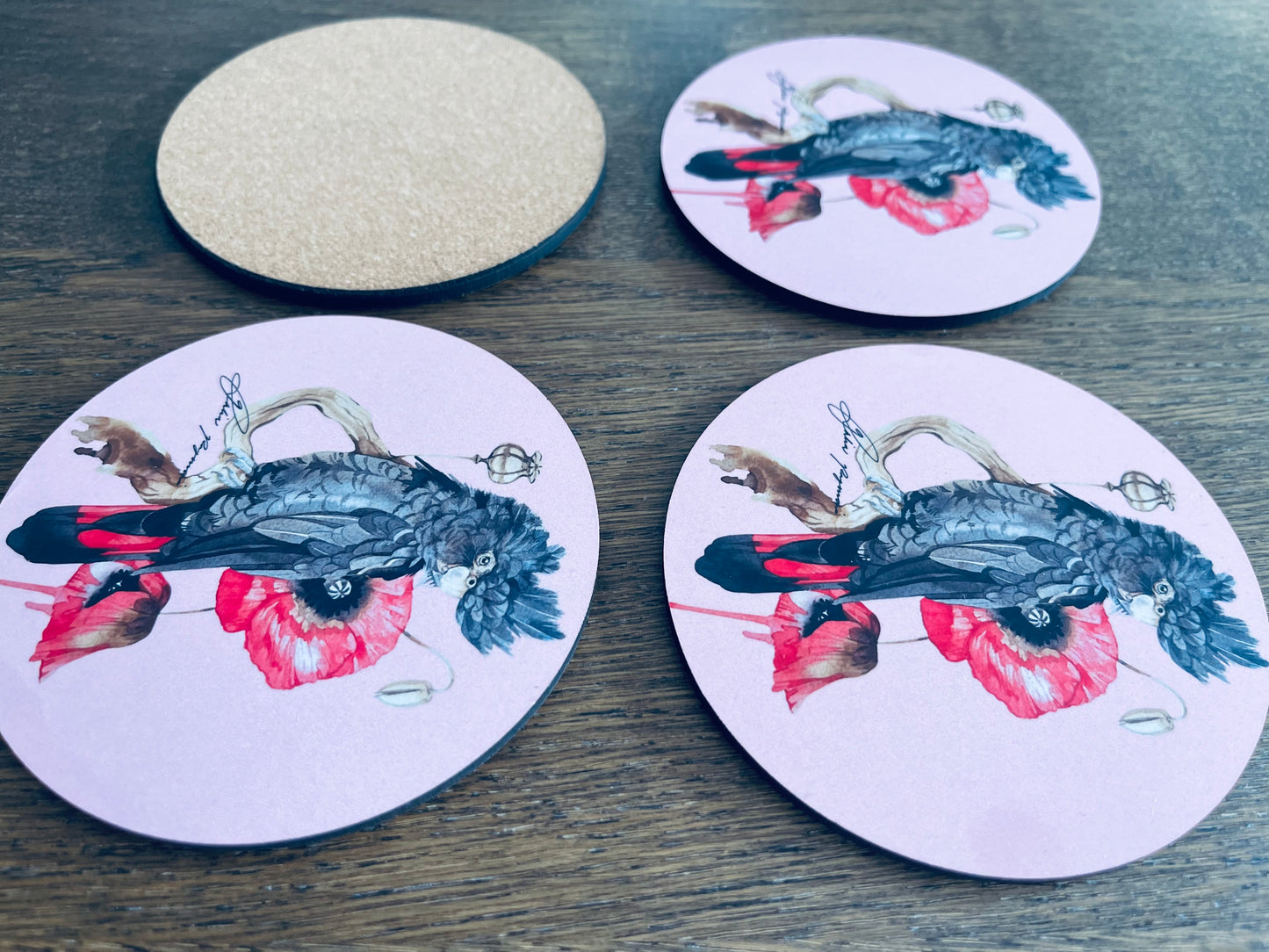 Red tail black cockatoo coasters