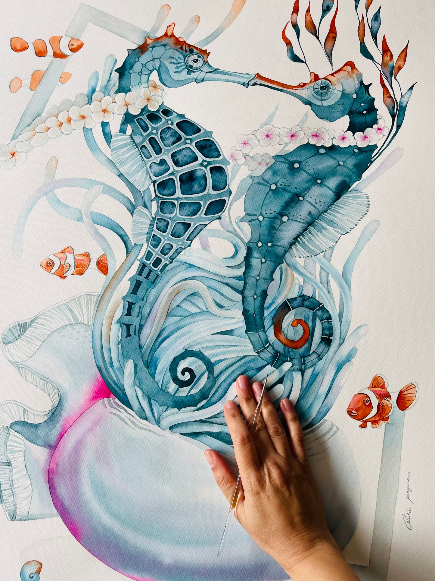 An ocean kiss original watercolour illustration