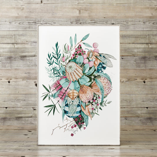Blue banded bees watercolour print