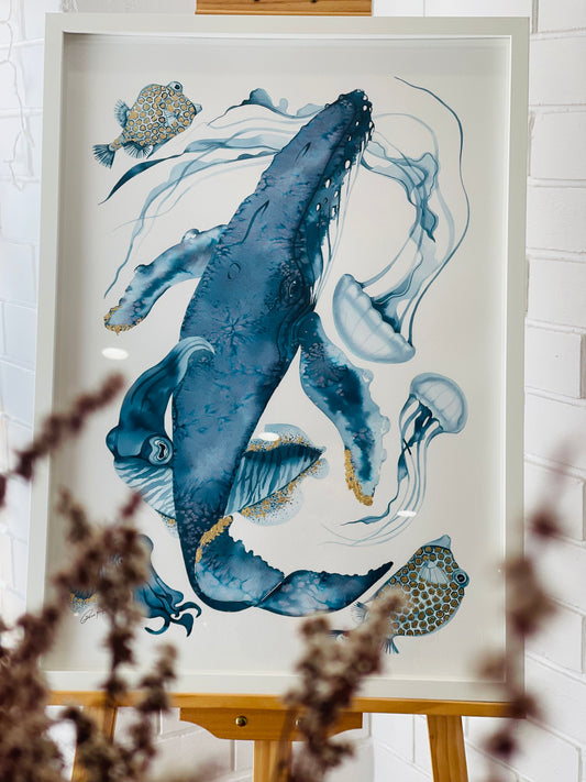 Ocean traveler whale original ink illustration