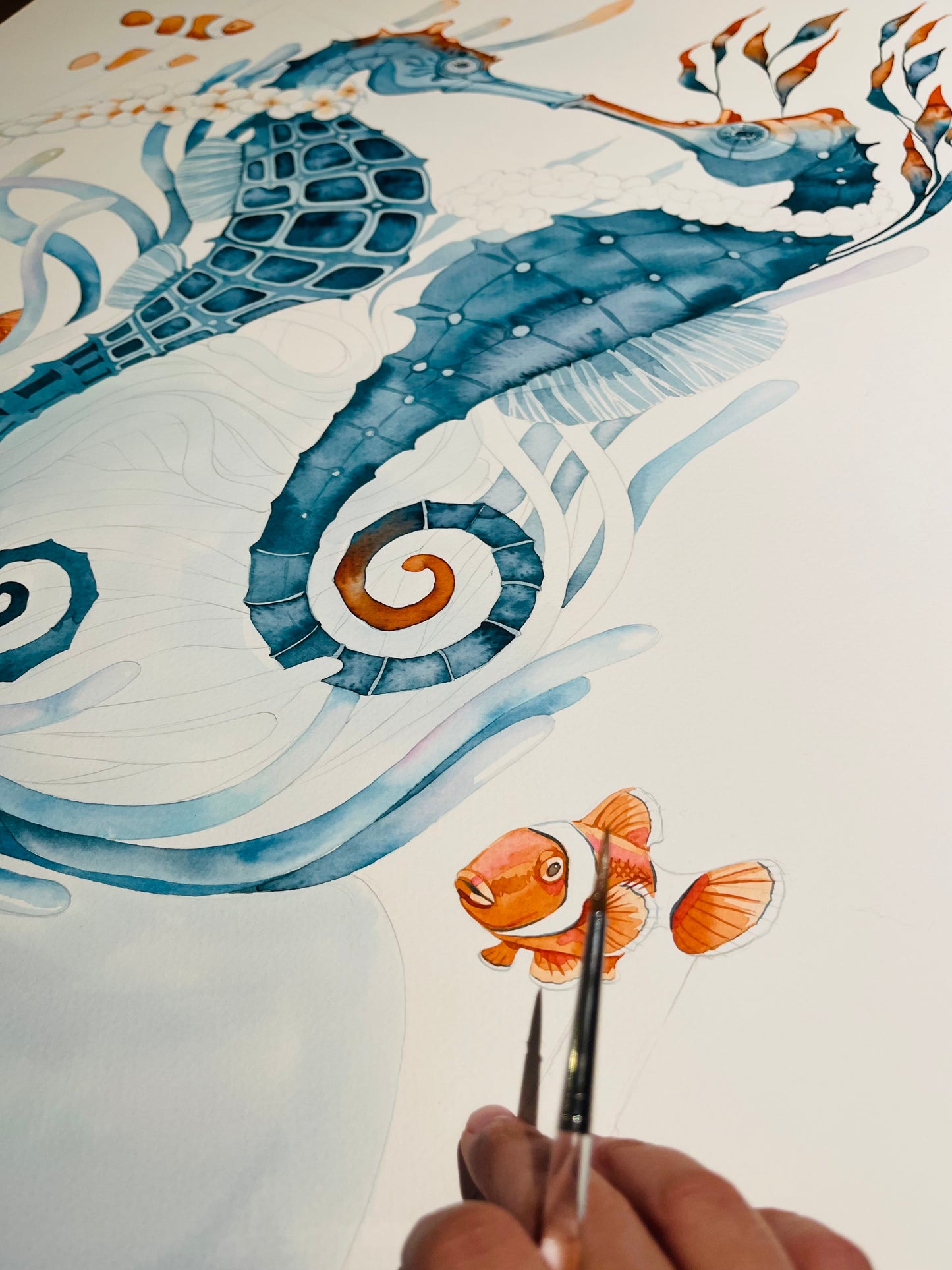 An ocean kiss original watercolour illustration