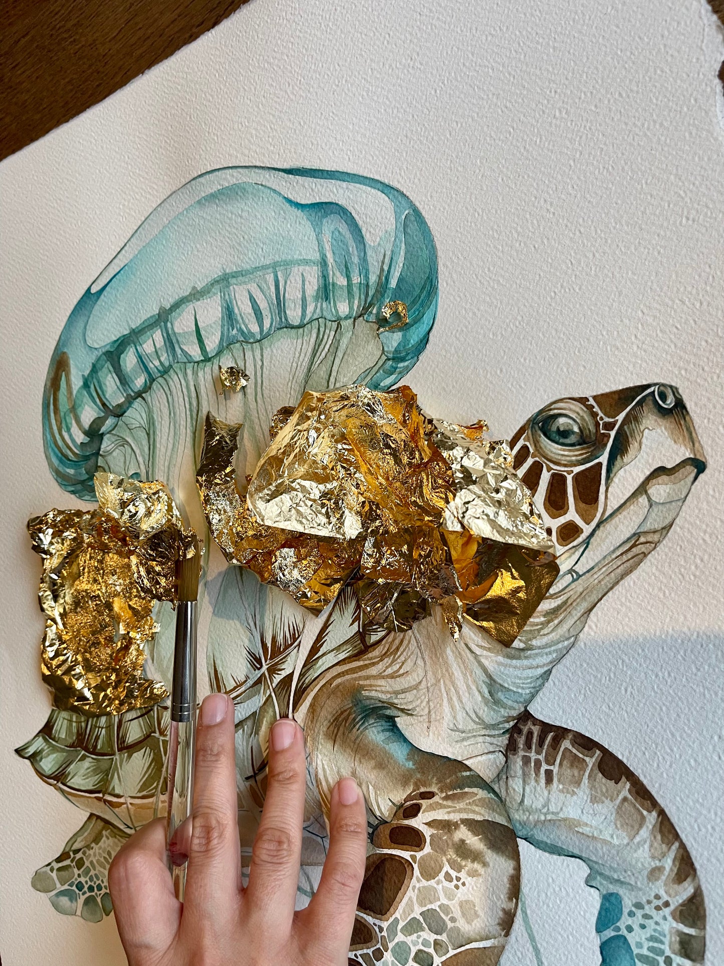Sea turtle and jellyfish watercolour illustration