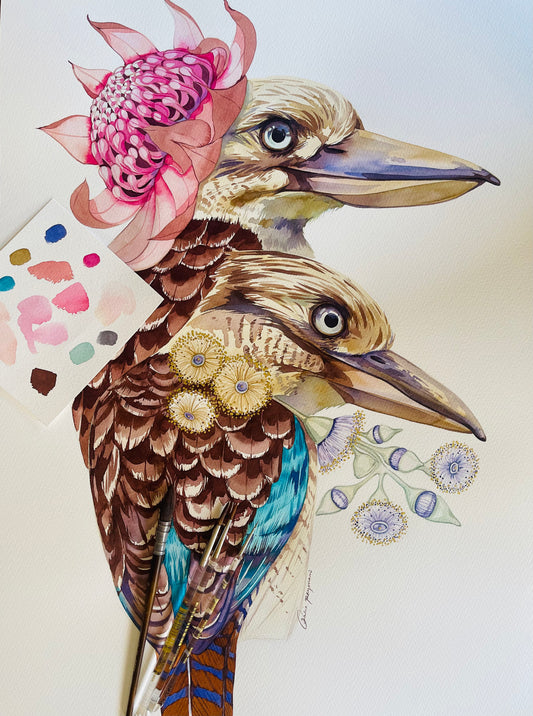 Twinning kookaburras original illustration