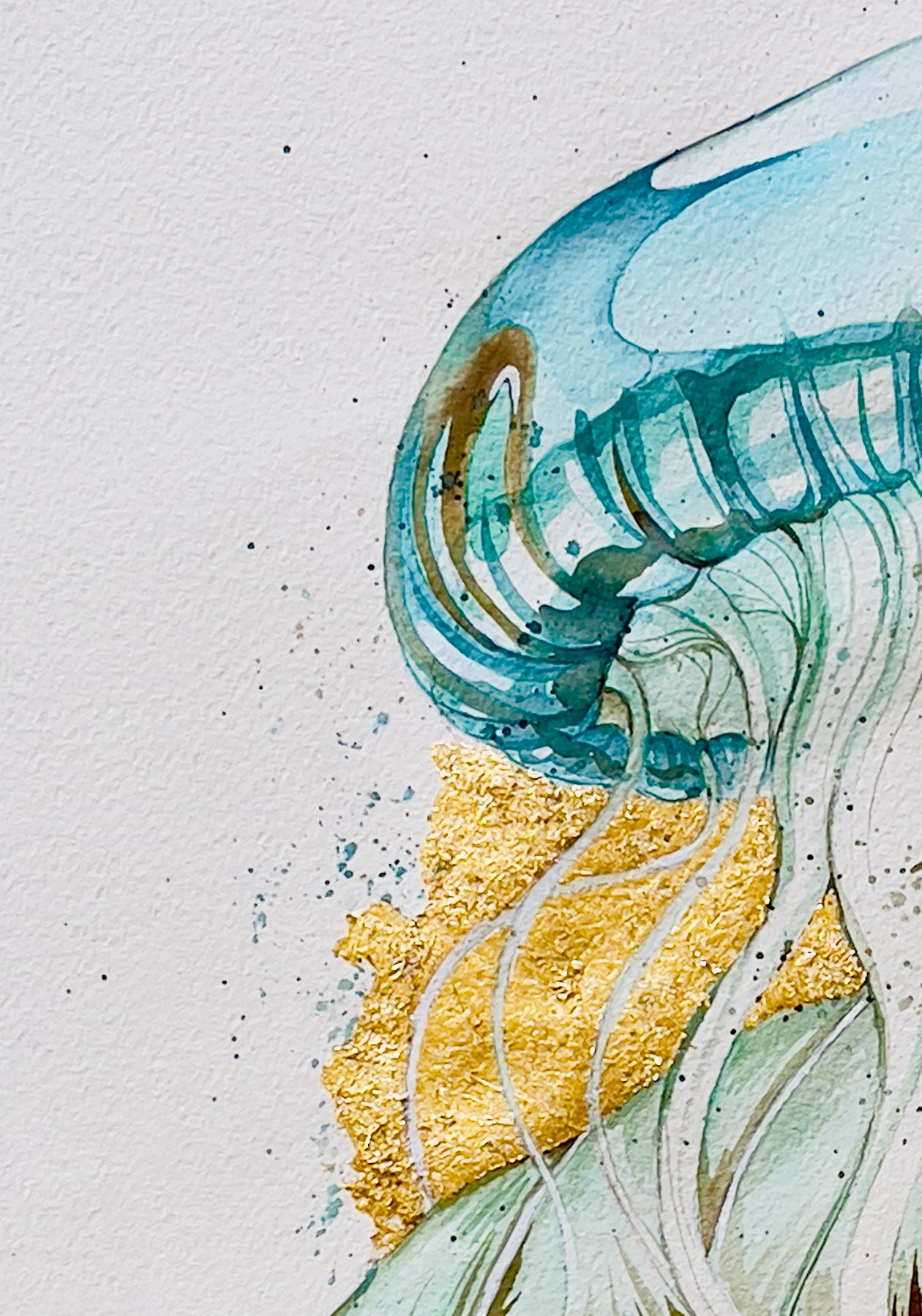 Sea turtle and jellyfish watercolour illustration