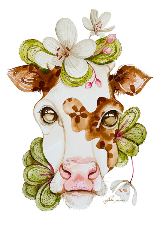 Farm cow watercolour print