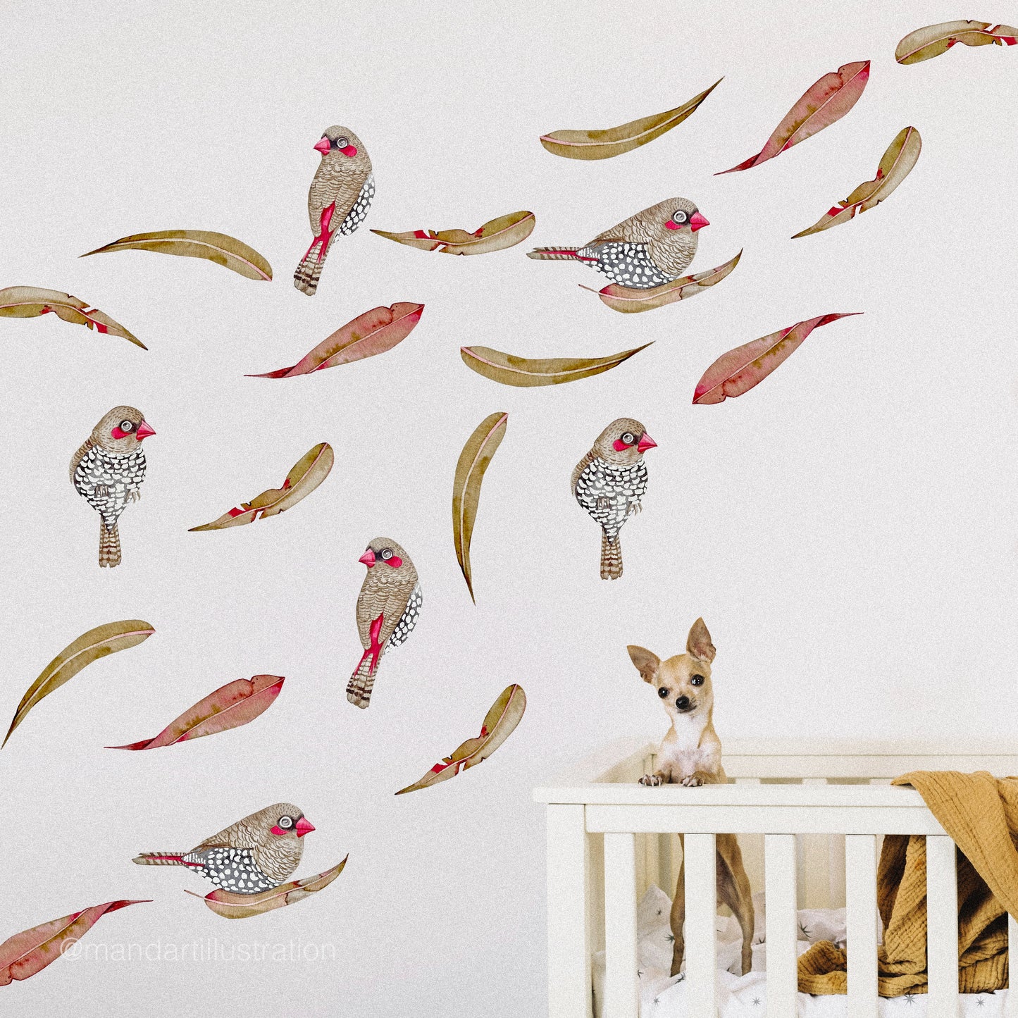 Firetail finch fabric removable and reusable wall decal
