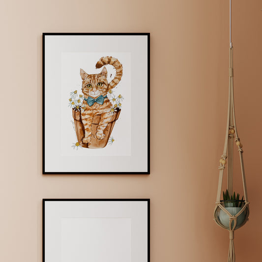 Ginger cat watercolour print