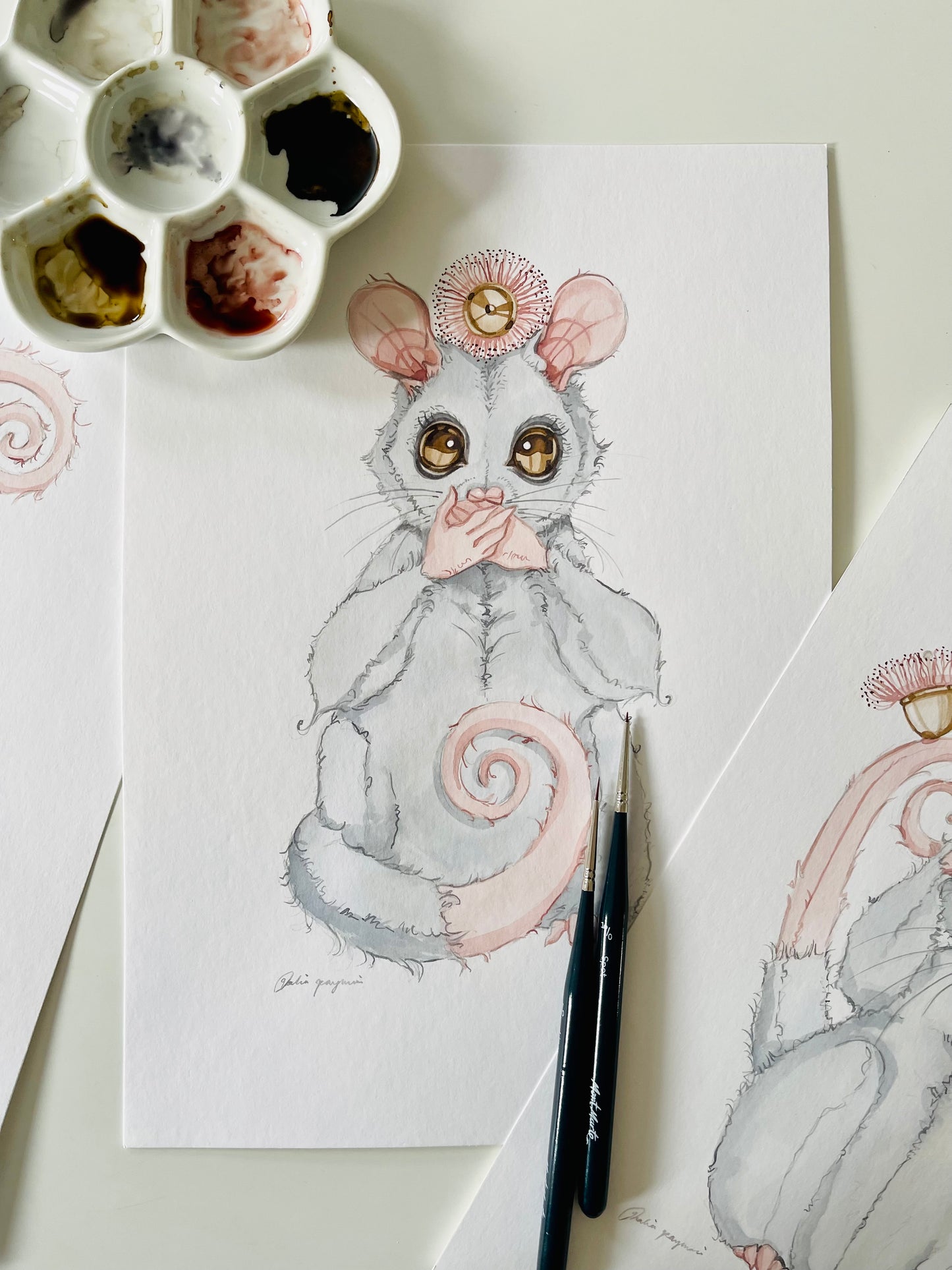 Three wise possum watercolour print