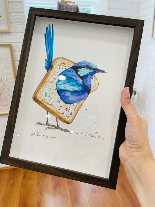 Fairy bread wren watercolour illustration