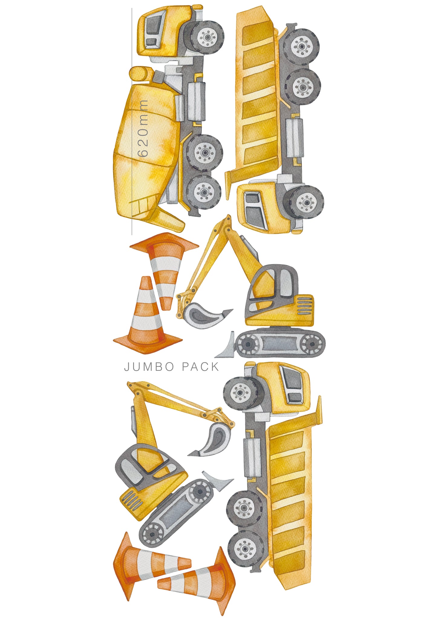 Construction trucks removable and reusable wall decal