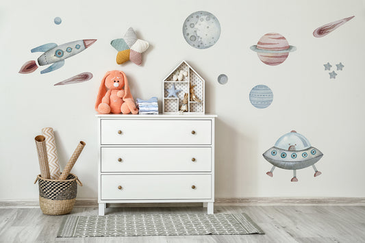 Space fabric removable and reusable wall decal
